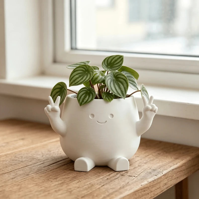 Cute Cartoon Hand Gesture Flower Pot, Character Desktop Planter & Pen Holder, Plastic Succulent Plant Pot for Pennywort, Small Green Plants, Home, Office & Desk Decor