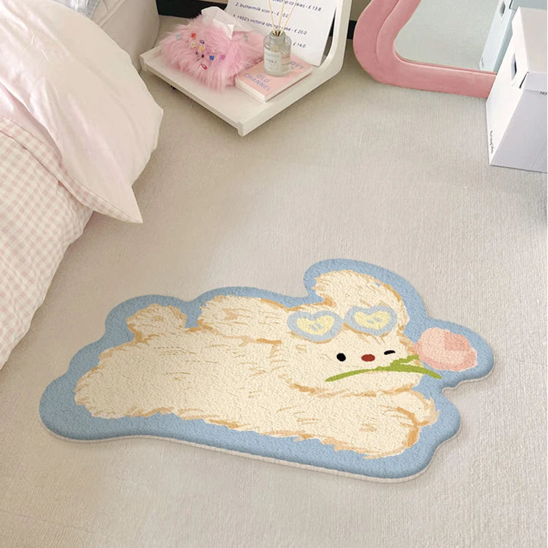 Imitation Cashmere Rug, Soft Plush Polyester Floor Mat with Anti-Slip Design, Modern Bedside Carpet for Bedroom, Living Room, Girls’ Room & Home Decor