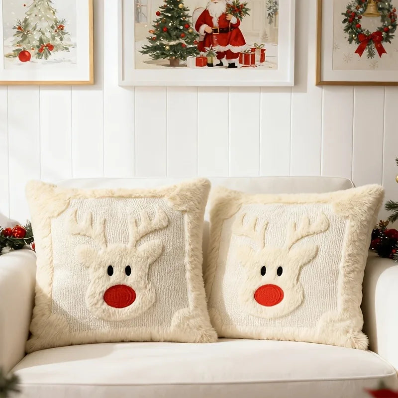 Christmas Plush Pillow Cover 45×45cm, Festive Decorative Throw Pillowcase for Sofa & Bed, Soft Washable Cushion Cover for Holiday Home, Bedroom & Window Decor