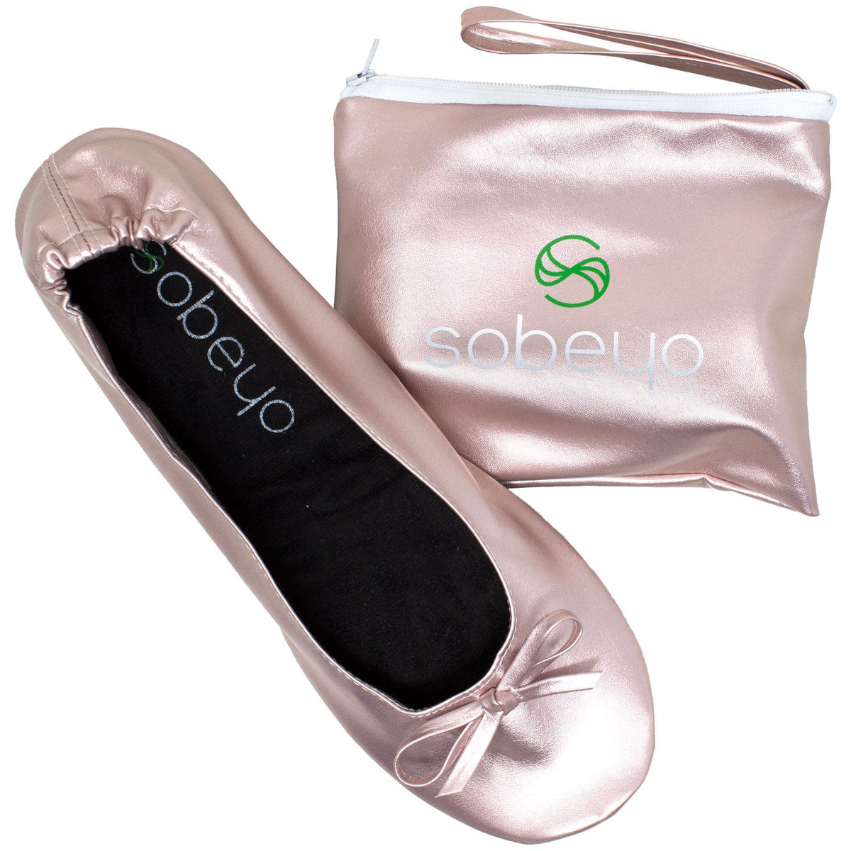 Women's Foldable Ballet Flats – Portable Travel Shoes with Elastic Trim, Soft Lining & Non-Slip Rubber Sole, Gold