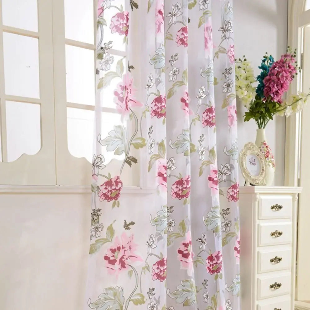 Floral Peony Sheer Tulle Curtains, 3D Embroidered Polyester Voile Window Curtain, Elegant Translucent Drapes for Living Room, Bedroom, Hotel & Home Decor