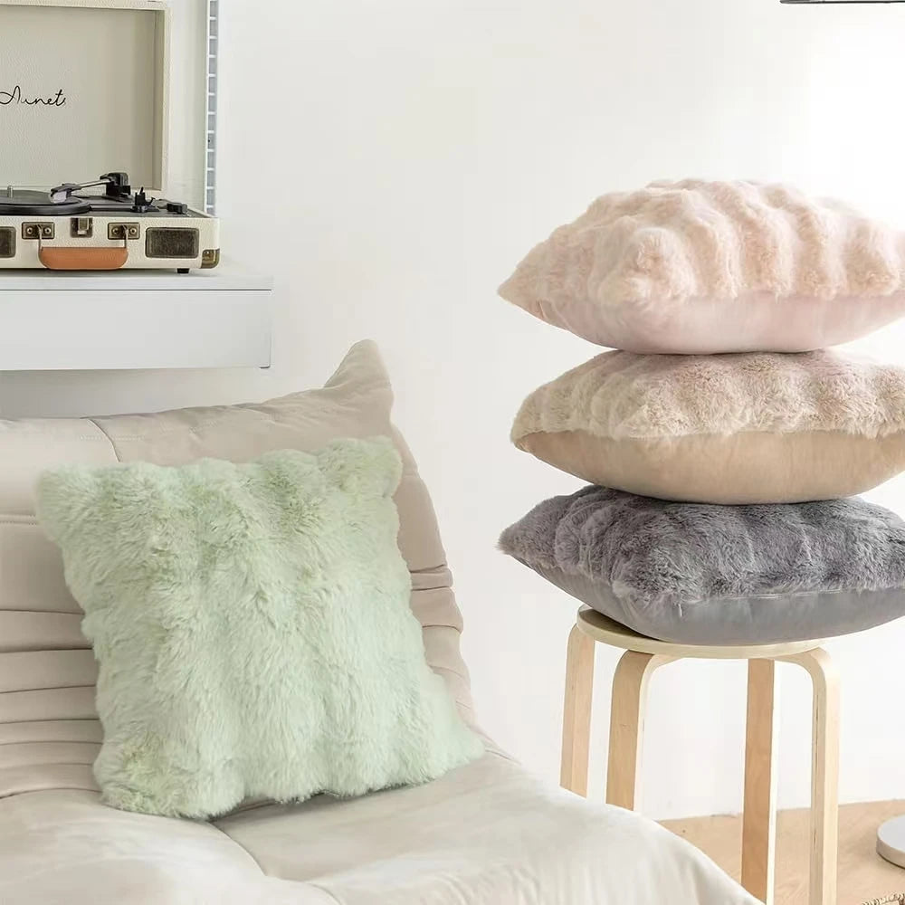Pack of 2 Plush Decorative Pillow Covers – Modern Minimalist Solid Cushion Cases for Sofa, Bed, Bedroom & Car