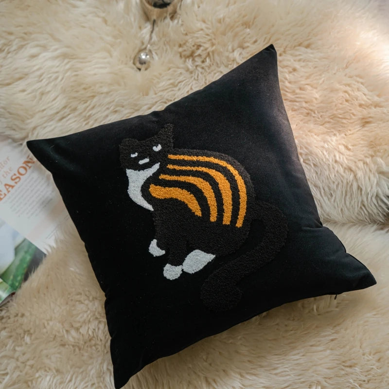 Cute Cat Plush Pillow Cover 45×45cm, Embroidered Cartoon Animal Cushion Case, Soft Decorative Sofa Pillowcase for Living Room, Bedroom, Chair, Bed & Home Decor