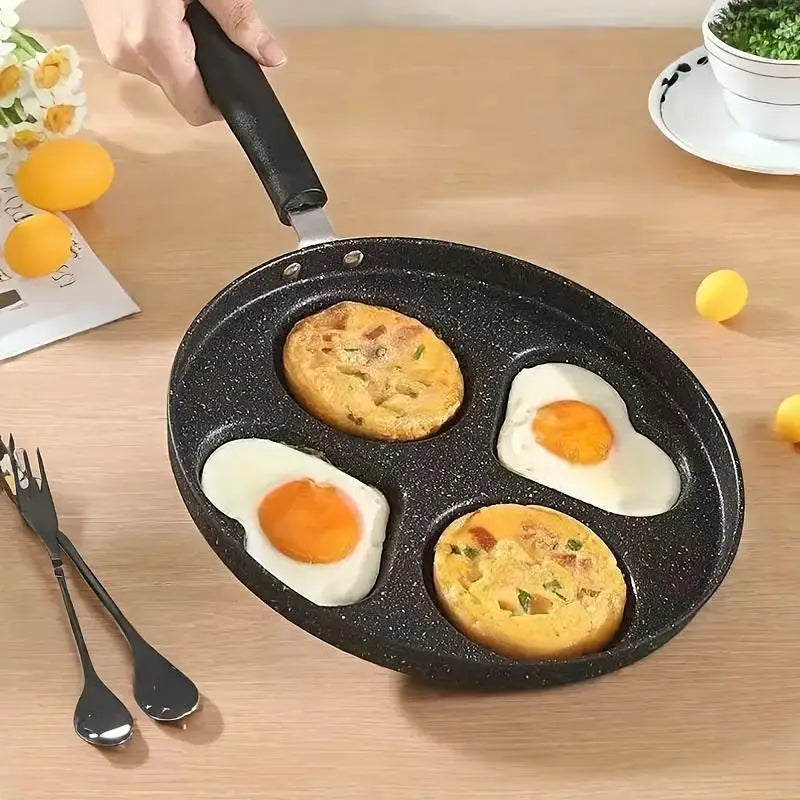 1-Piece Stainless Steel & Aluminum Nonstick Skillet – Multi-Section Breakfast Frying Pan with Black Finish, 25 × 25cm