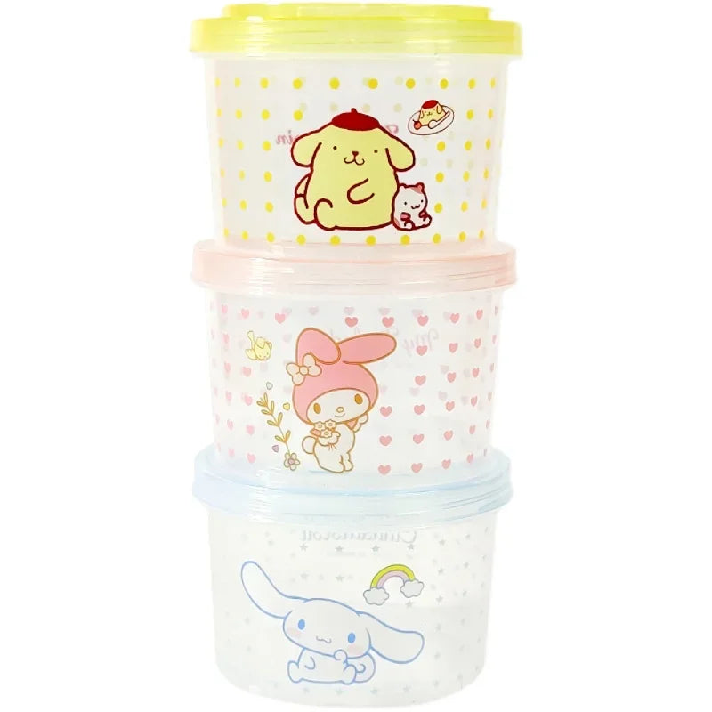 Cute Kitty Stackable Food Container 3 Piece Set Round Bento Box with Lid for Lunch Meal Prep Kitchen Storage Gift