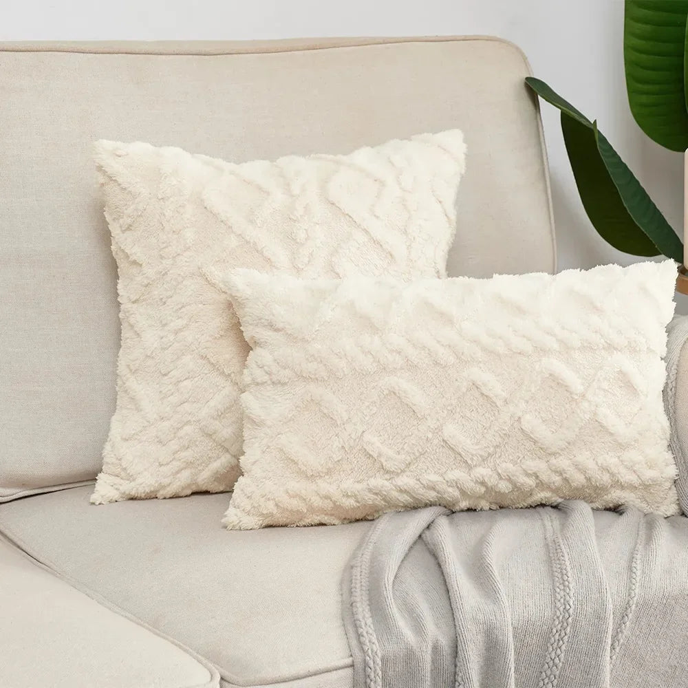 Plush Cushion Cover 45×45cm, Solid Nordic Decorative Pillowcase, Soft Geometric-Style Throw Pillow Cover for Sofa, Living Room, Bedroom, Chair & Home Decor