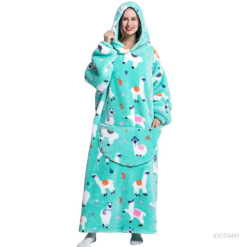 Women's Plush Blanket,Men's Warm And Thick Hooded Adult Cosplay Cute Cartoon Tv Blanket Bodysuit Extra Long Home Wear Pajamas