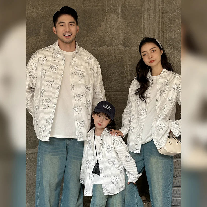 Long Sleeve Family Matching Outfit Family Look Mother and Daughter Blouse Dad And Son Shirt Fashion Clothing Couple Outerwear