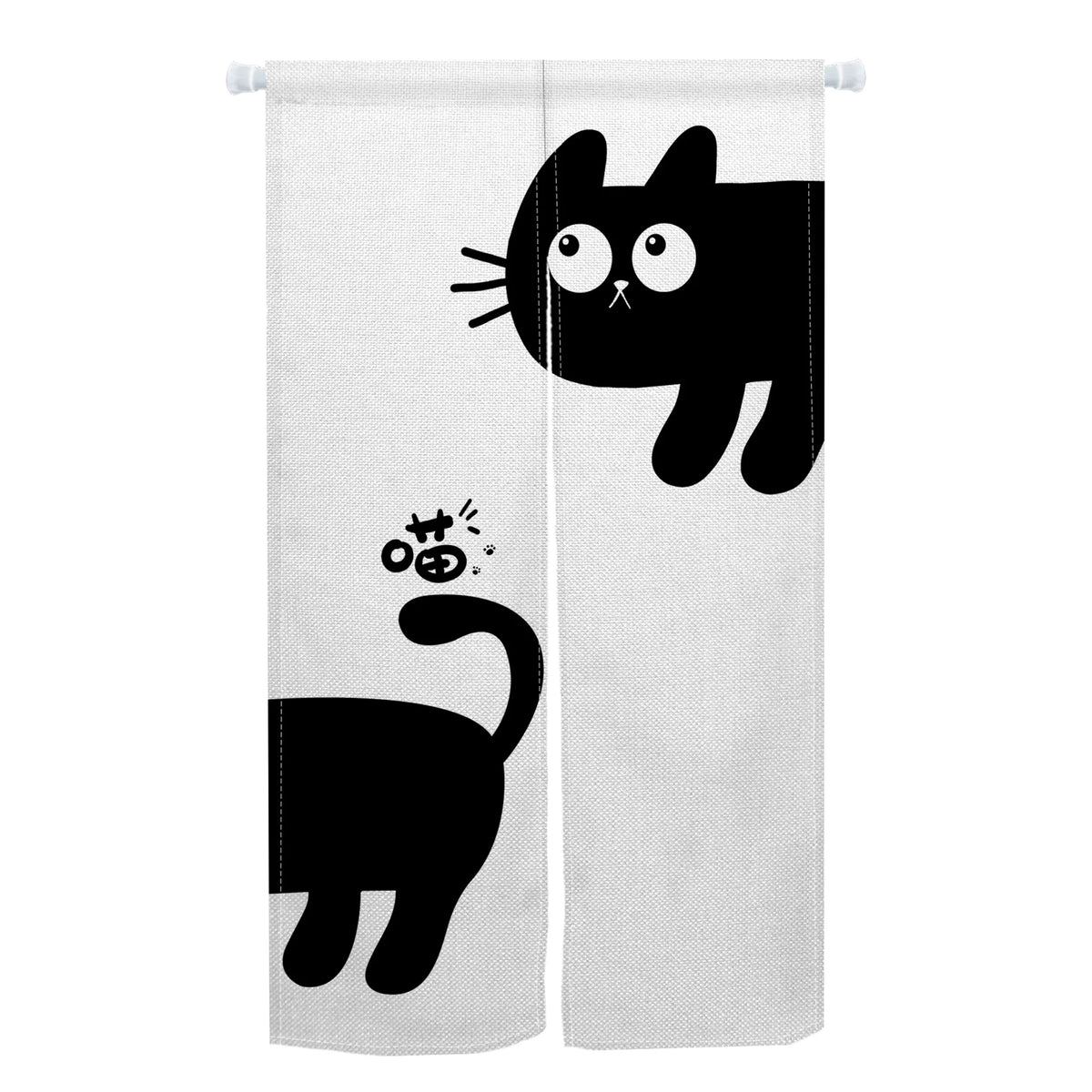 Cute Cat Japanese Noren Door Curtain, Black & White Cartoon Half Curtain for Bedroom, Kitchen & Doorway, 1-Panel Linen Room Divider for Home Decor