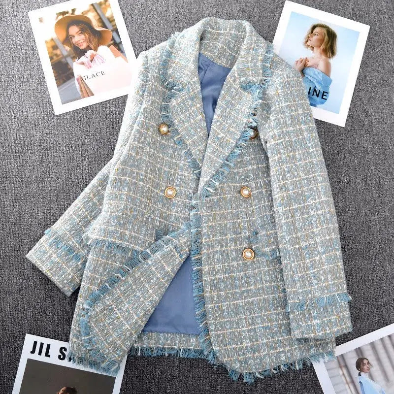 Large Size Women's Tweed Suit 2025 Spring Autumn Long Sleeve Vintage