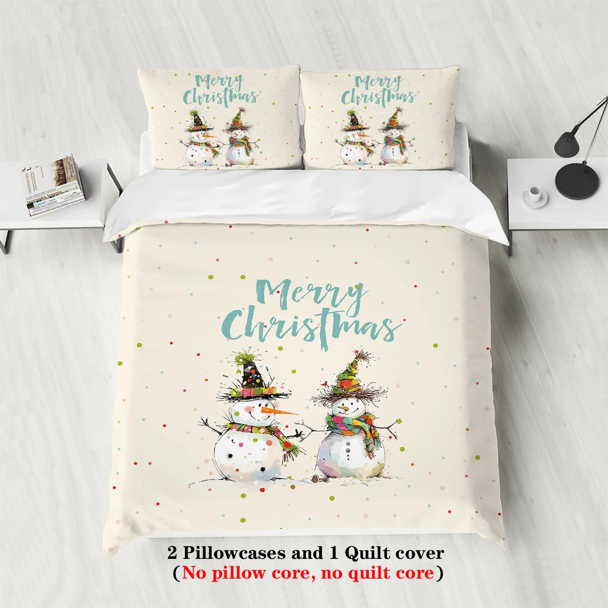 Christmas Snowman Bedding Set – 3-Piece Printed Duvet Cover & 2 Pillowcases, Festive Holiday Bedding for Teens & Adults