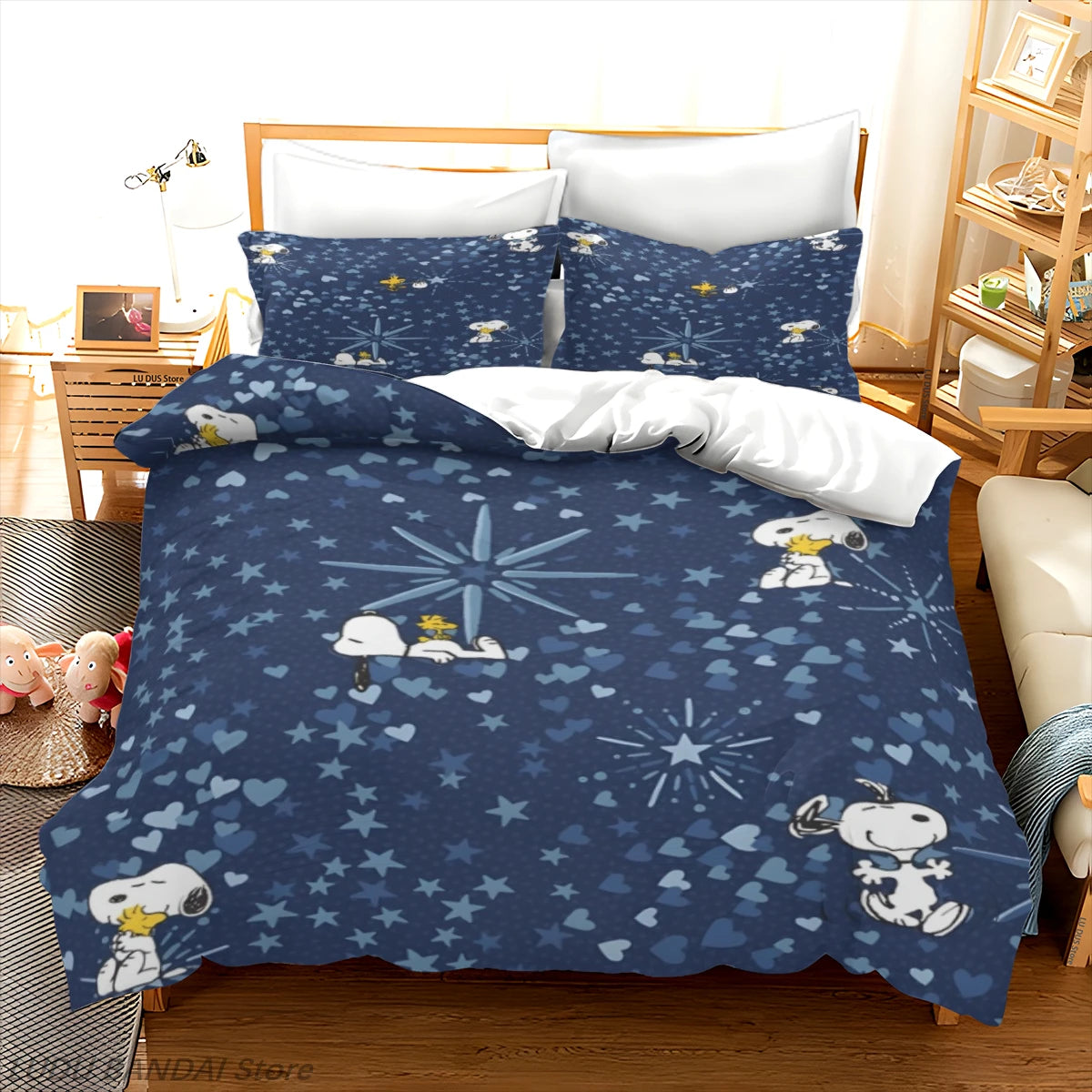 Snoopy Cartoon Bedding Set – Cute Printed Duvet Cover & Quilt Cover with Pillowcases, 3-Piece Twin Bedding Set