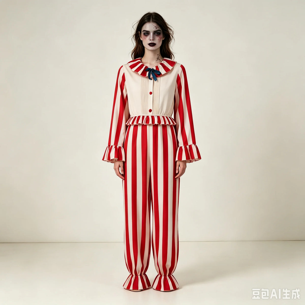 Halloween Costume Horror Movie Cornfield Clown Cosplay Frendo  Red And White Striped Jumpsuit Scary Killer Clown Party Outfits
