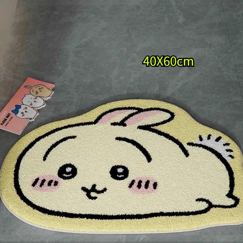 Chiikawa Cartoon Rug, Hachiware & Usagi Plush Flannel Floor Mat, Cute Anime Non-Slip Carpet for Bathroom, Bedroom, Living Room & Car Decor