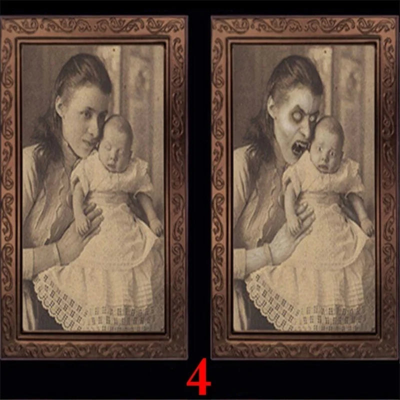 Halloween Party Horror Props 3D Changing Face Ghost Picture Frame Scary Wall Hanging Ornament Haunted House Atmosphere Decor