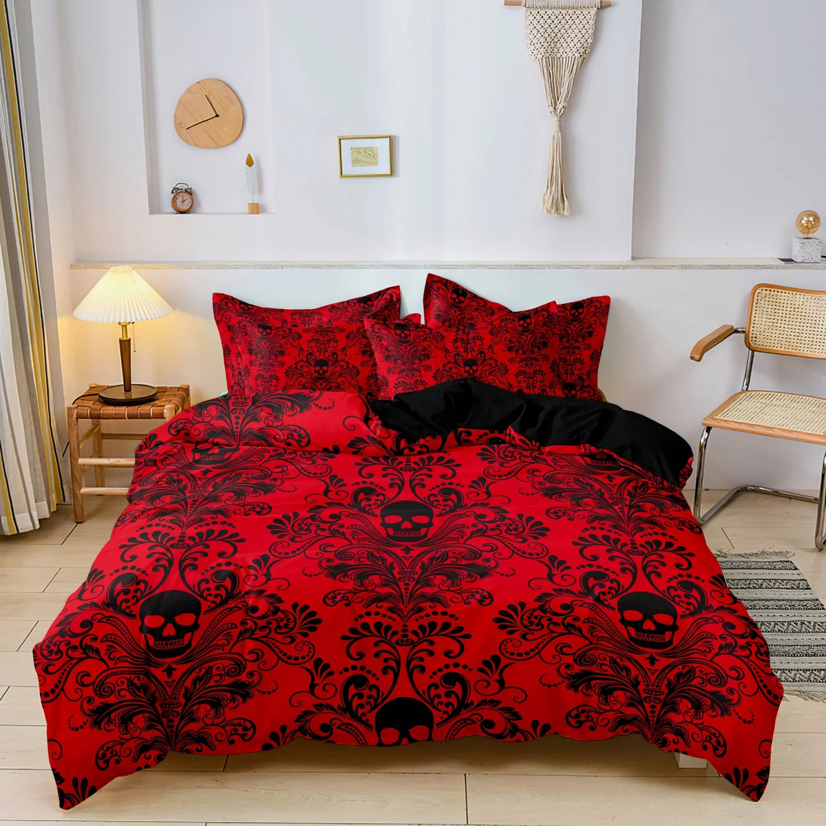 Gothic Skull Duvet Cover Set – 3-Piece Printed Bedding with Pillowcases, Dark Alternative Bedroom Decor for Adults