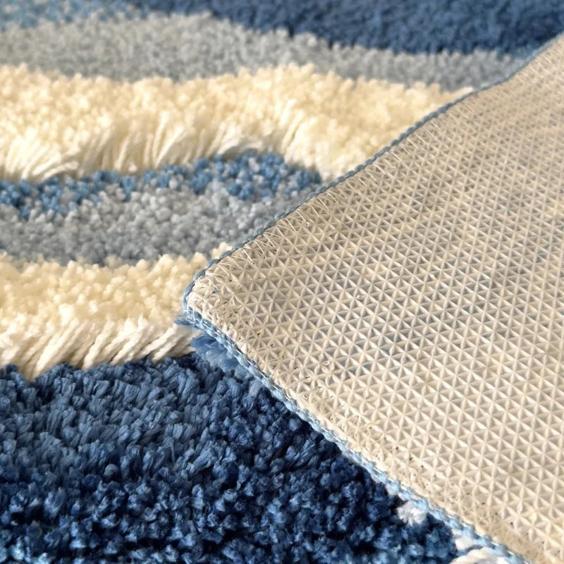 Aesthetic Wave Rug 50×80–70×160cm, Blue Ocean Tufted Polyester Carpet with Anti-Slip Backing, Soft Scenic Floor Mat for Bathroom, Bedroom, Living Room & Kids’ Room