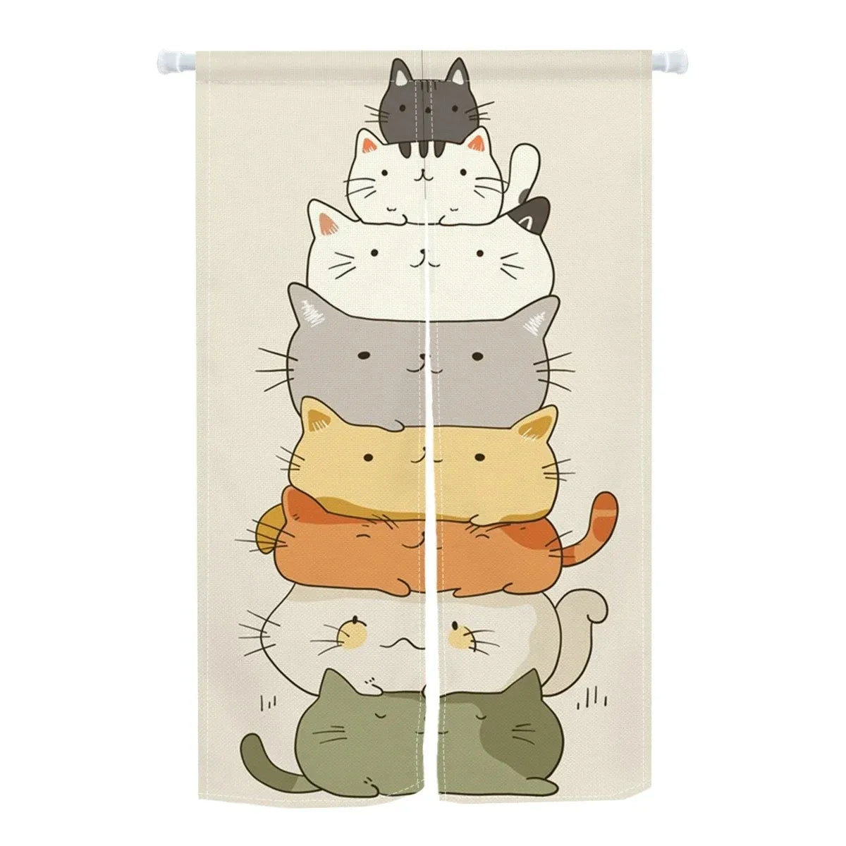 Cute Cat Door Curtain, Cartoon Printed Short Door Curtain for Kitchen & Dining Room, 1-Panel Polyester Room Divider for Home, Cafe & Office Decor