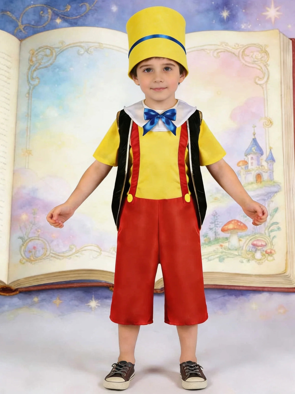 Halloween Boys Cartoon Character Costume Set, Kids Cosplay Outfit with Yellow Bucket Hat