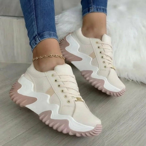 Women's Thick Sole Canvas Sneakers – Casual Summer Platform Shoes, Lightweight Lace-Up Everyday Footwear