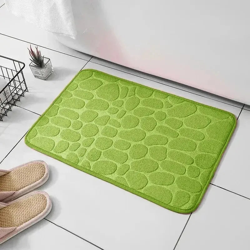 Embossed Memory Foam Bathroom Rug, Pebble Cobblestone Microfiber Floor Mat, Soft Anti-Slip Carpet for Bathroom, Living Room, Bedroom & Home Decor