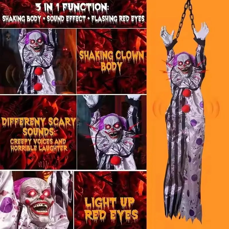 New Halloween Horror Home Decoration Hanging Clown Voice Control Electric Hanging Ghost Outdoor Garden Scary Haunted House Props