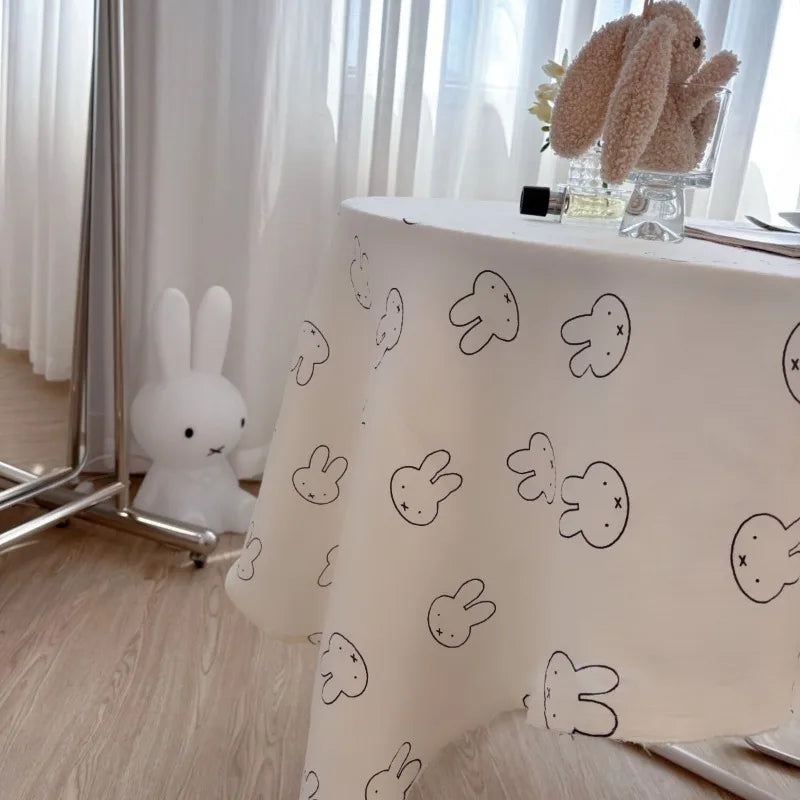 Miffy Cute Cartoon Table Cover, Kawaii Bunny Polyester Desk Mat & Photo Backdrop for Dormitory, Bedroom, Bedside Table, Study Desk & Teen Room Decor