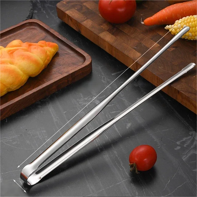 Stainless Steel Grill Tongs Food Clip BBQ Steak Clip Bread Tong Cooking Utensils Party Non-Slip Kitchen Gadgets Accessories