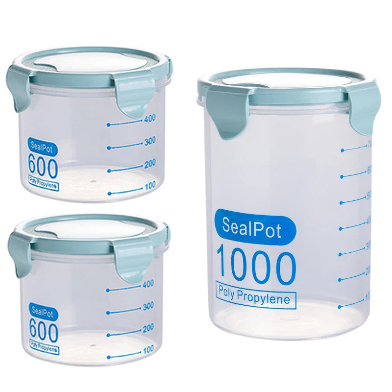Kitchen Food Storage Canisters With Scale Multigrain Organizer Sealed Jar Plastic Moisture-Proof Can Air-Tight Storage Tank Set