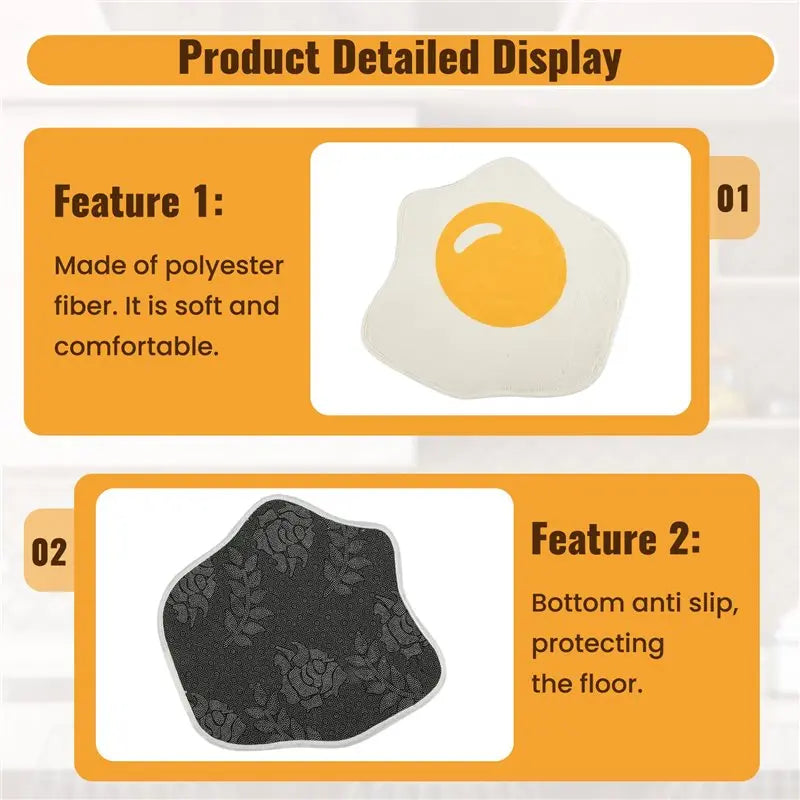 Poached Egg Rug for Kids, Cute Cartoon Floor Mat with Anti-Slip PVC Backing, Soft Polyester Suede Carpet for Bedroom, Nursery, Playroom & Home Decor
