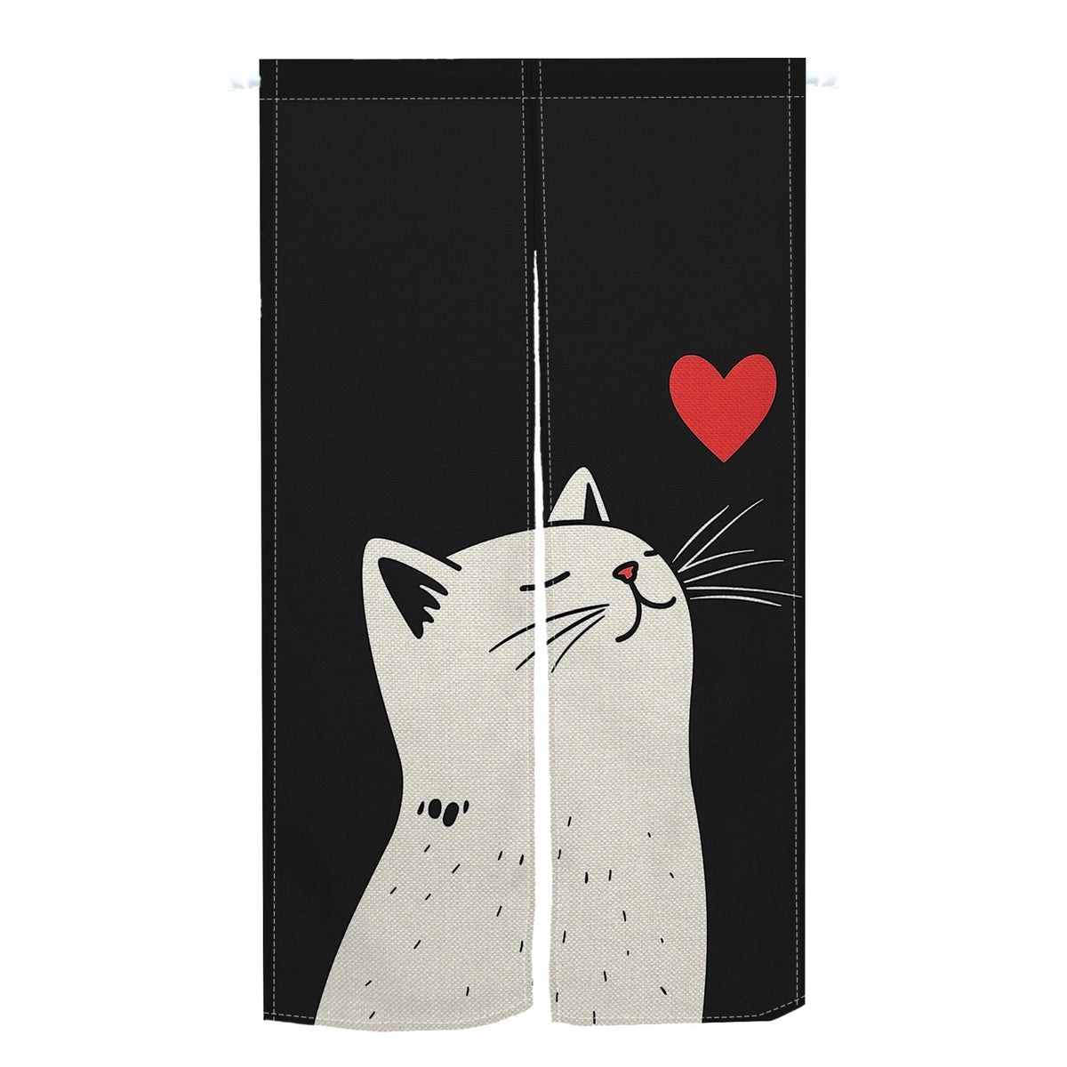 Cute Cat Japanese Noren Door Curtain, Black & White Cartoon Half Curtain for Bedroom, Kitchen & Doorway, 1-Panel Linen Room Divider for Home Decor