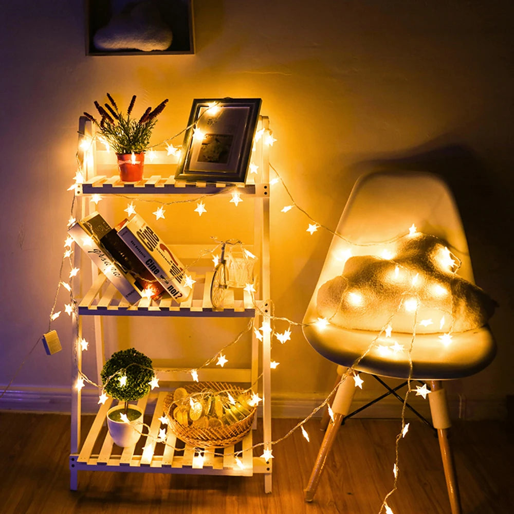 LED Star Fairy Lights, 1.5–10M Star String Lights with 10–80 LEDs, Warm White & White Decorative Garland Lights for Christmas, Wedding, Party, Garden & Home Decor