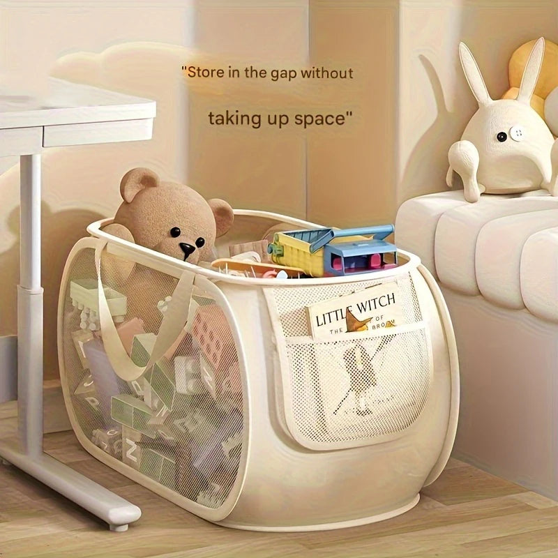 Large Capacity Toy Storage Basket Transparent Fabric Organizer with Divided Compartments Ideal for Living Bedroom Organization
