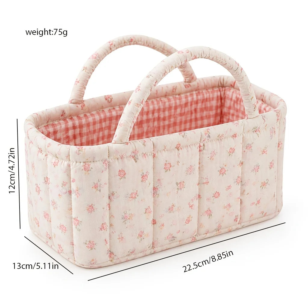 Floral Fabric Storage Basket INS Korean Style Portable Handheld Organizer Cute Pretty Desktop Storage Bin for Girls Sundries