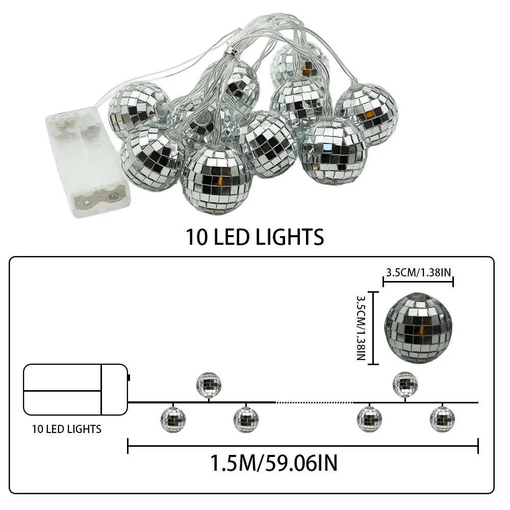 LED Mirror Ball String Lights, Battery-Powered Disco Fairy Lights with Reflective Balls for Party, Bar, Halloween, Christmas & Holiday Decor