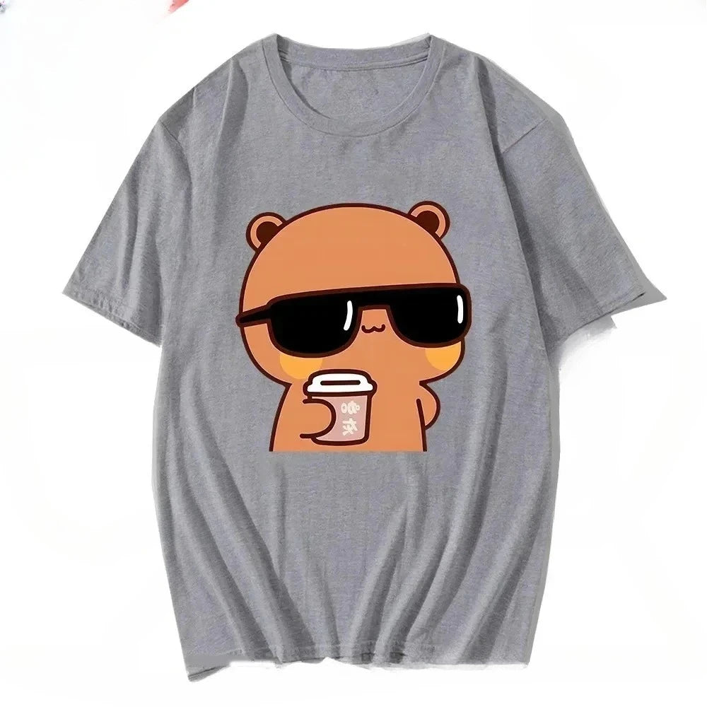 Couple Tee  Is Watching Movies and Milk Tea with Women T-shirt Cartoon Cute Graphic Tees for Ladies   Unisex Tops