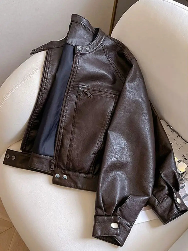 American Locomotive Clothing Short PU Leather Jacket Women's 2026