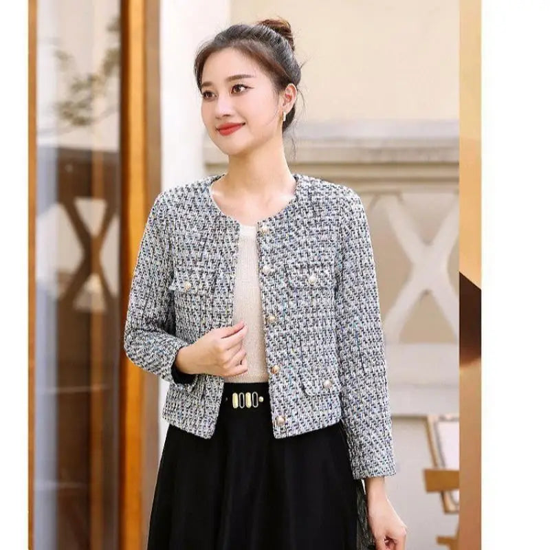 New casual Women Korean Sweet Tweed Jacket Fashion Simple Long Sleeve
