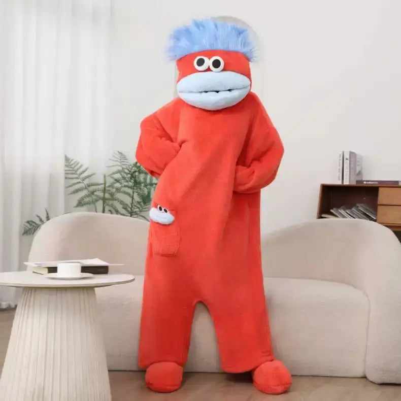 Funny Cute Wide Mouth Fish Cartoon Onesie Pajamas Thick Coral Fleece Couple Homewear Men Women Autumn Warm Loose Sleep Costume