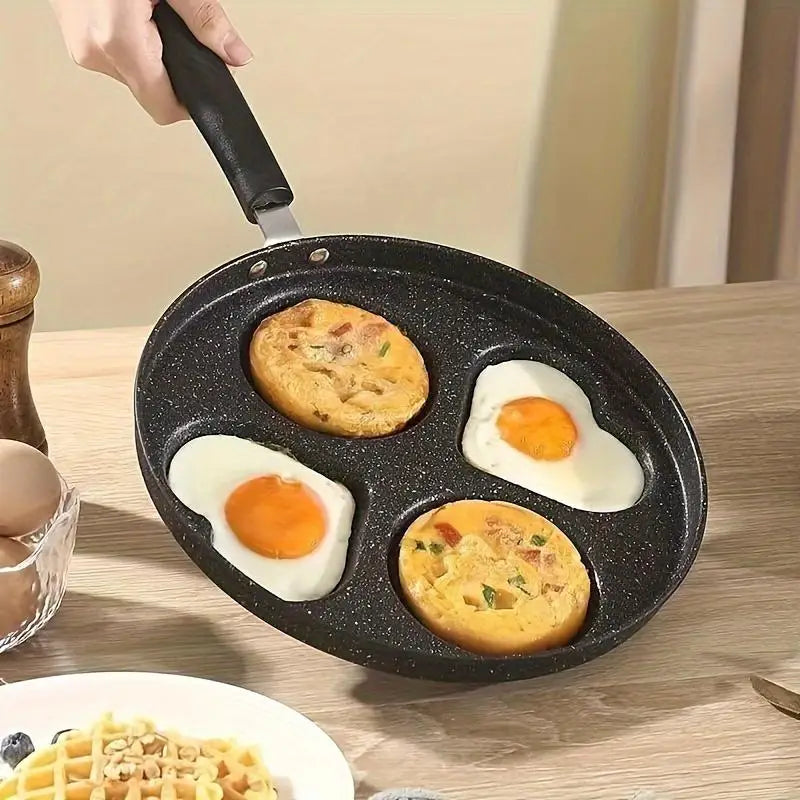 1-Piece Stainless Steel & Aluminum Nonstick Skillet – Multi-Section Breakfast Frying Pan with Black Finish, 25 × 25cm