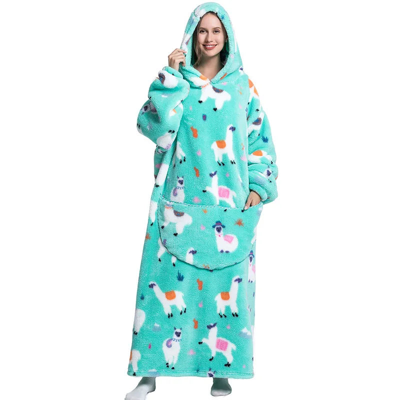 Women's Plush Blanket,Men's Warm And Thick Hooded Adult Cosplay Cute Cartoon Tv Blanket Bodysuit Extra Long Home Wear Pajamas