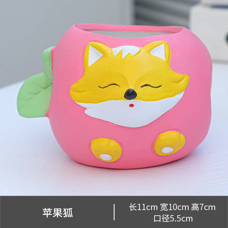 Cute Animal Ceramic Flower Pot, Creative Succulent Planter & Pen Holder, Adorable Desktop Plant Pot for Home, Office, Bedroom, Party & Table Decor
