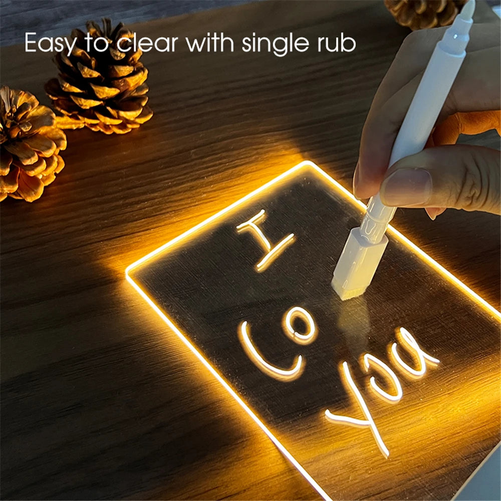 USB LED Acrylic Message Board Night Light, Erasable Memo Writing Lamp with Warm White Glow, Transparent Desktop Decor & Creative Gift for Bedroom, Office & Home