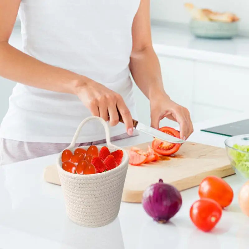 Handmade Woven Organizer Container Cotton Rope Storage Basket Wall Basket With Handle Child Toy Storage Vegetable Rope Bins