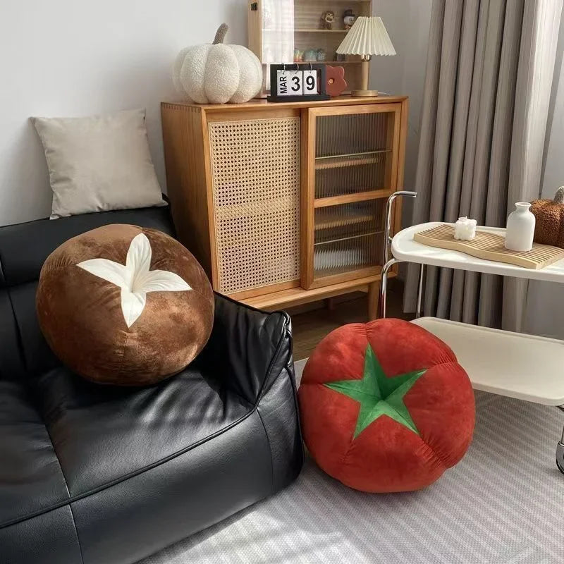 Cute Mushroom & Tomato Plush Cushion 25cm – Soft PP Cotton Pillow for Sofa, Bedroom & Bay Window, Kawaii Home Decor