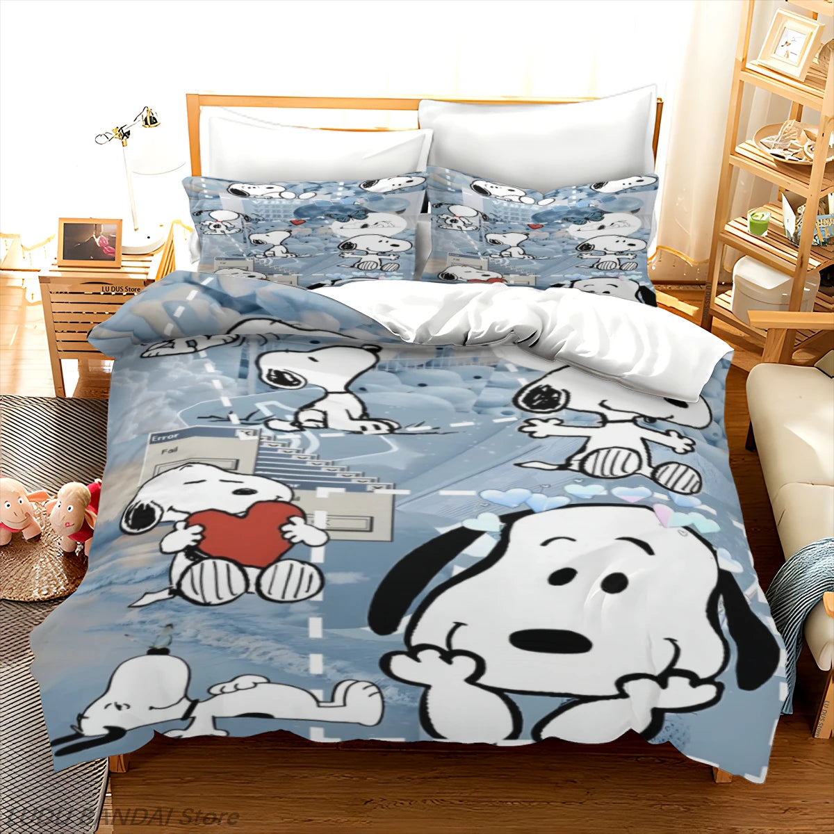 Snoopy Cartoon Bedding Set – Cute Printed Duvet Cover & Quilt Cover with Pillowcases, 3-Piece Twin Bedding Set