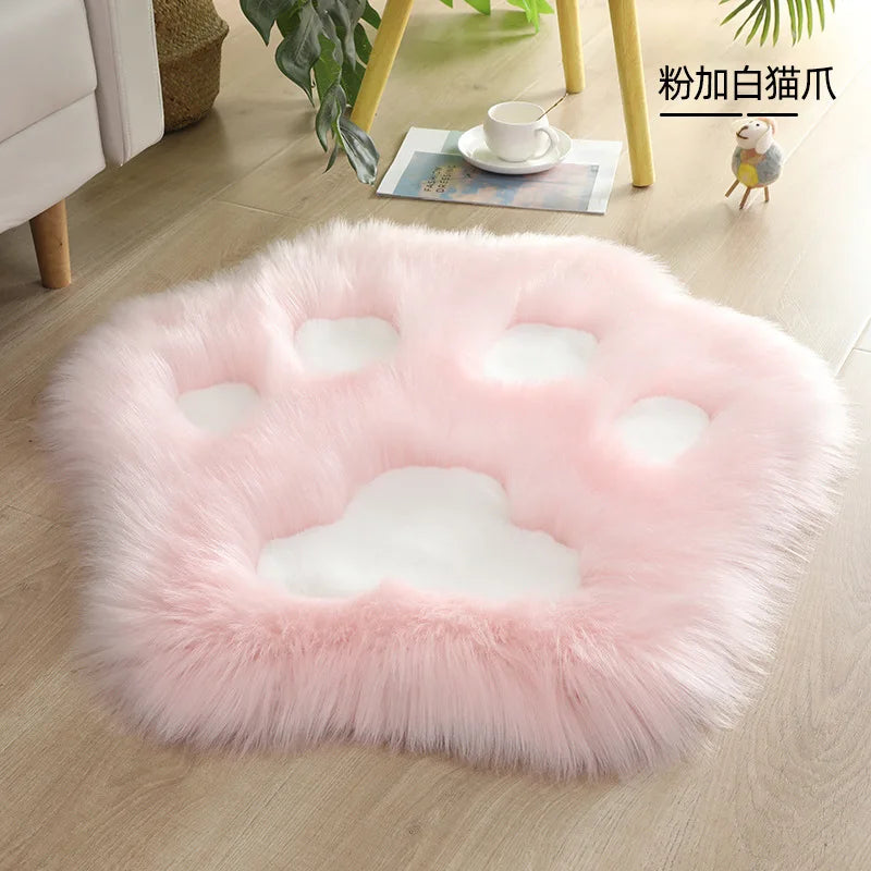 Cat Paw Plush Rug 60×60cm, Soft Flocked Acrylic Floor Mat with Suede Backing, Cute Animal Carpet for Bedroom, Sofa, Seat Cover & Home Decor