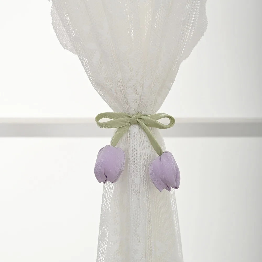 Adjustable Tulip Curtain Tiebacks, Elegant Floral Curtain Straps with Creative Design, Cotton Cloth Curtain Holdbacks for Living Room, Bedroom & Home Decor