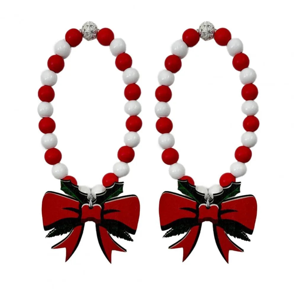Christmas Curtain Tiebacks 38cm, Boho Wooden Bead Curtain Holdbacks with Alloy Accents, Reusable No-Drill Curtain Ties in Red & Green for Holiday Home Decor
