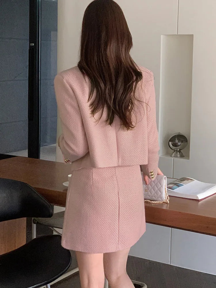 New Korean Fashion Tweed Two Piece Set For Women Autumn Winter Elegant